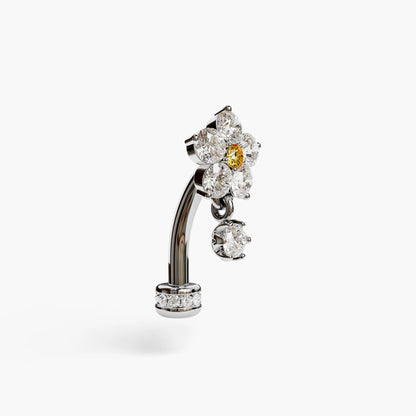 Sunflower Yellow Floating Moissanite Belly Ring White Gold