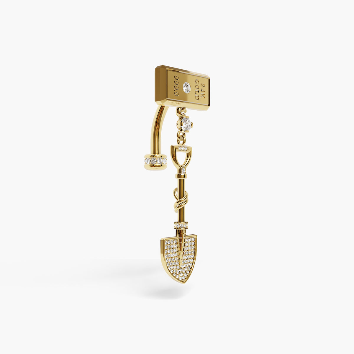 Gold Digger Lab Diamond Reverse Belly Ring, Yellow & Rose Gold