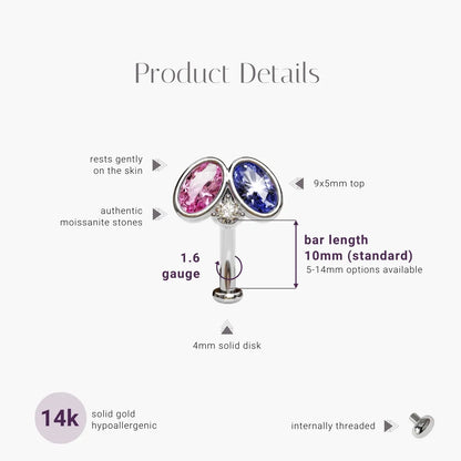 Toi et Moi Pink & Sapphire Moissanite Belly Ring White Gold