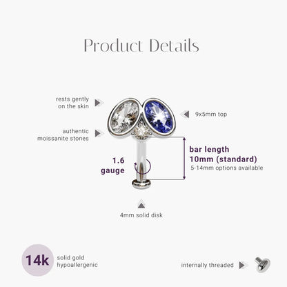 Toi et Moi Sapphire Moissanite Belly Ring White Gold