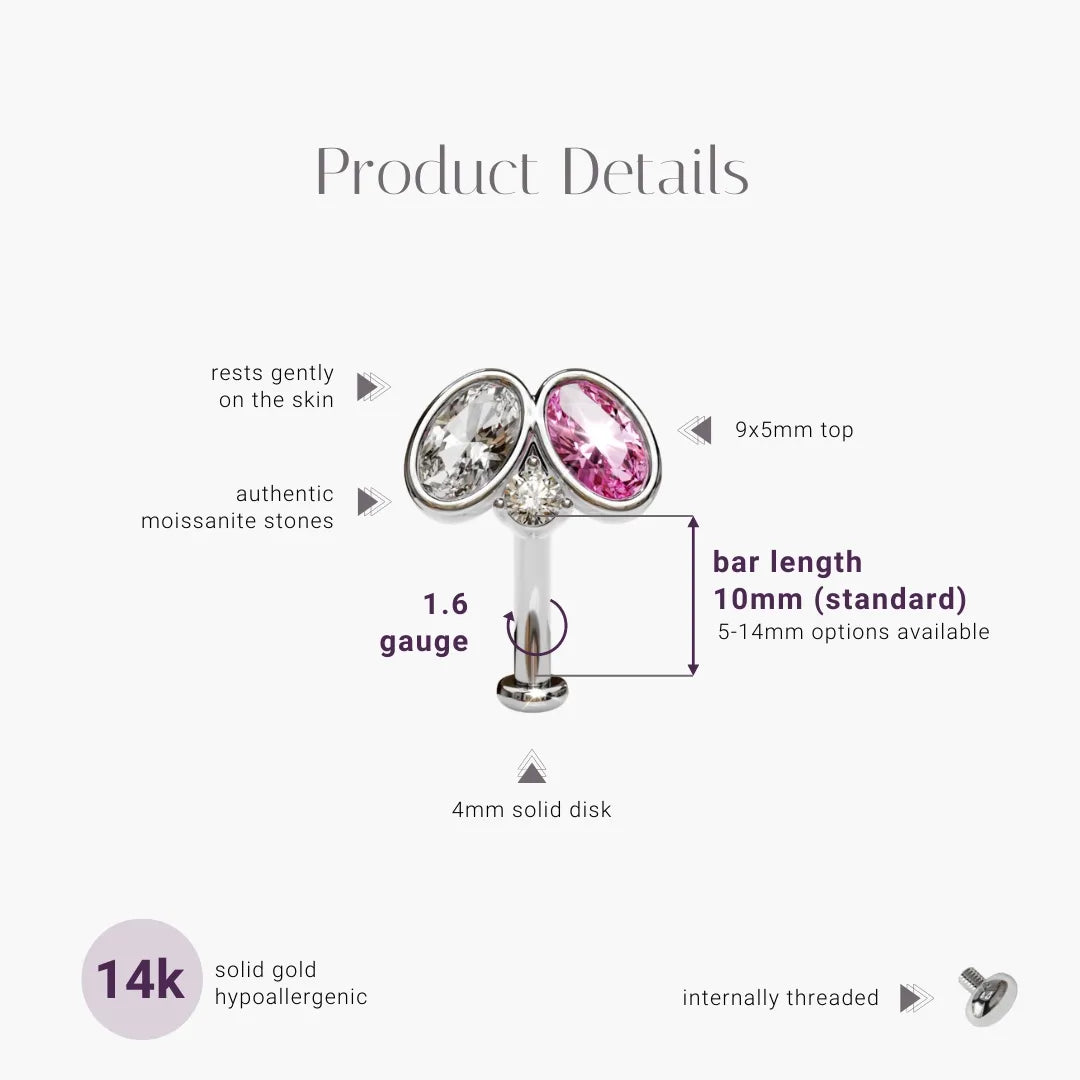 Toi et Moi Pink Lady Moissanite Belly Ring White Gold