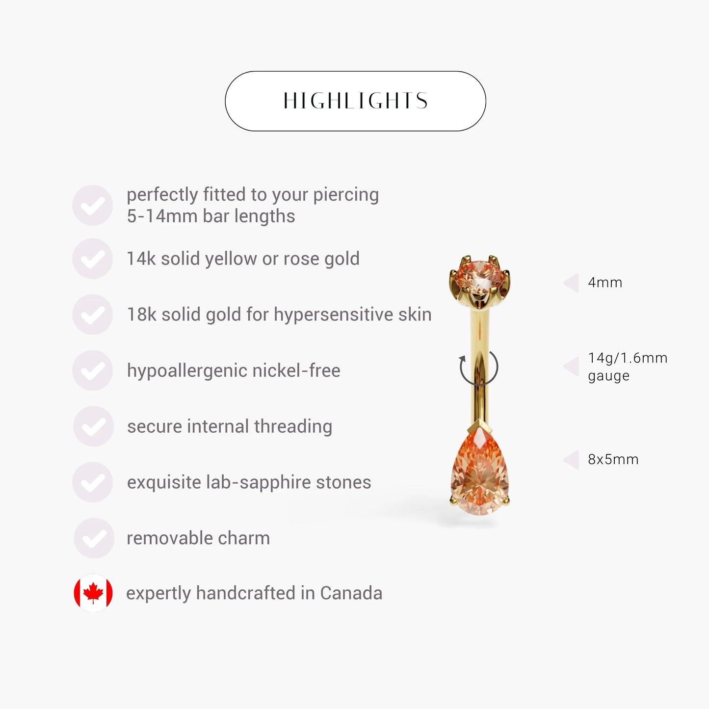 Mimosa 1.0 ct. Tear Sapphire Belly Ring