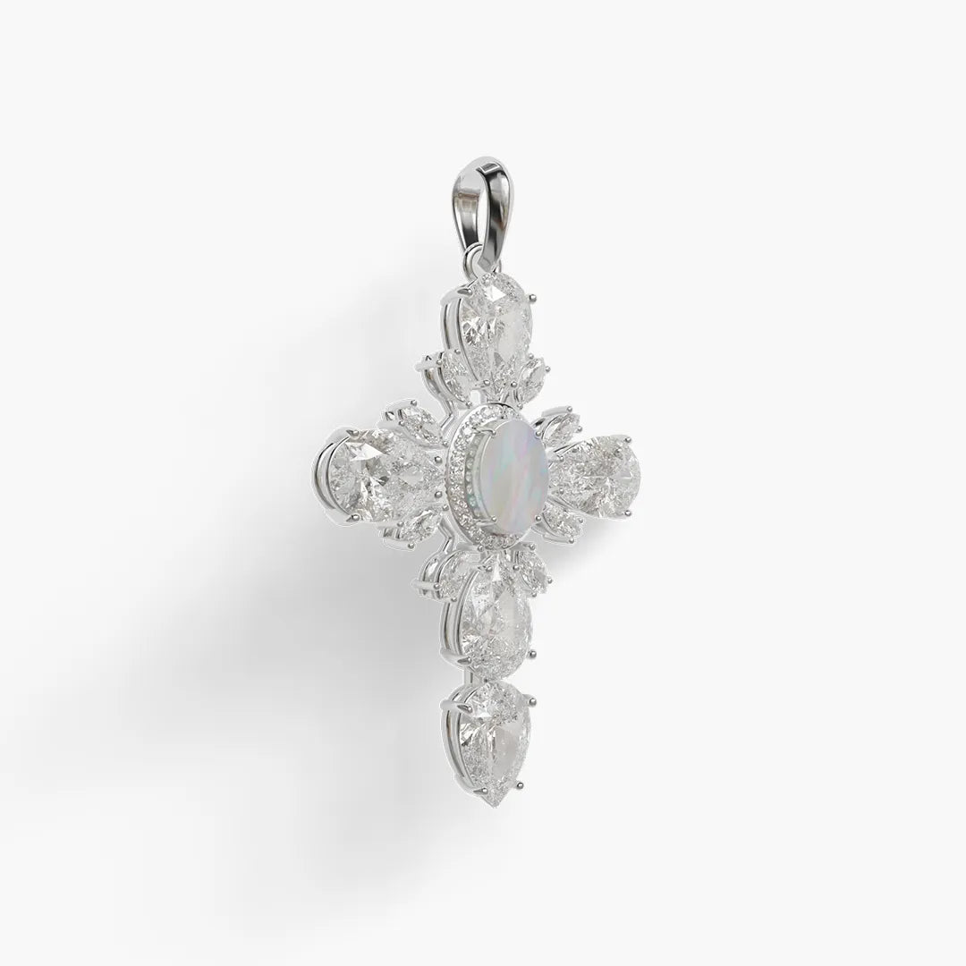 Moissanite | Mother of Pearl Cross Pendant Silver