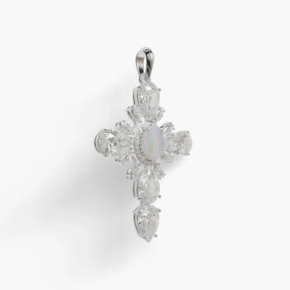 Moissanite | Mother of Pearl Cross Pendant Silver