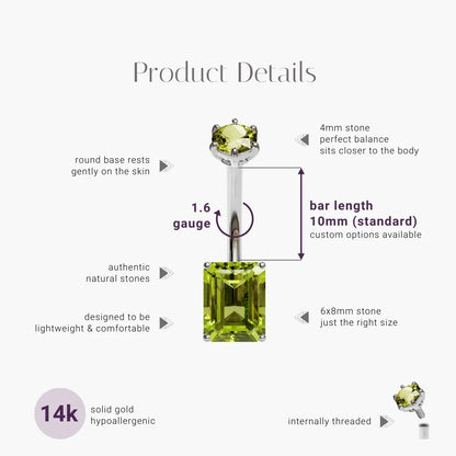 Emerald 8mm Peridot Belly Ring White Gold