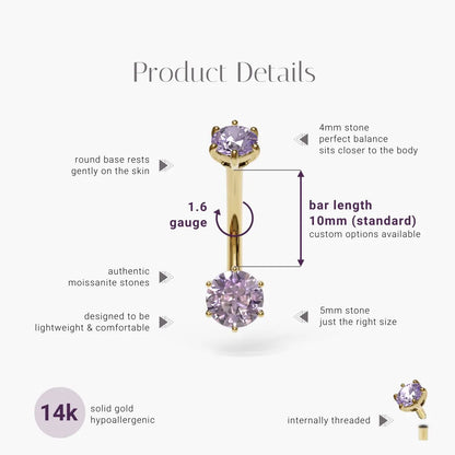 Purple Rain 0.8 ct. Moissanite Belly Ring