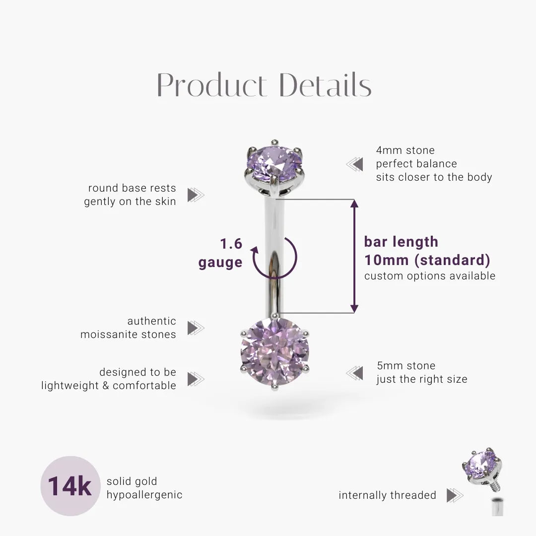 Purple Rain 0.8 ct. Moissanite Belly Ring White Gold