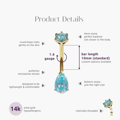 Hypnotic Blue 1.0 ct. Tear Moissanite Belly Ring