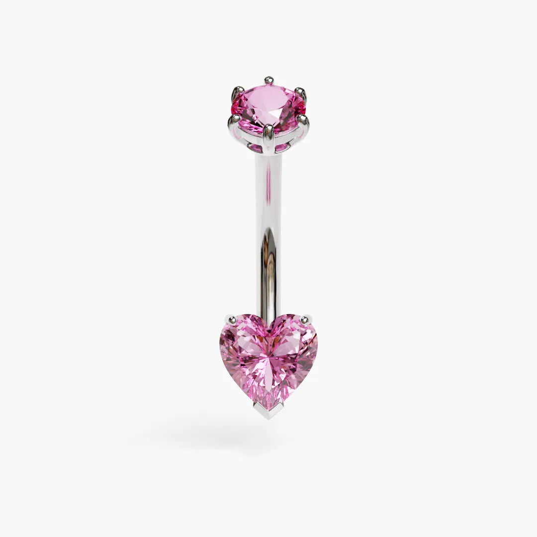 Pink Lady 1.0 ct. Heart Moissanite Belly Ring White Gold