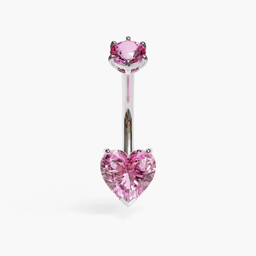 Pink Lady 1.5 ct. Heart Moissanite Belly Ring White Gold