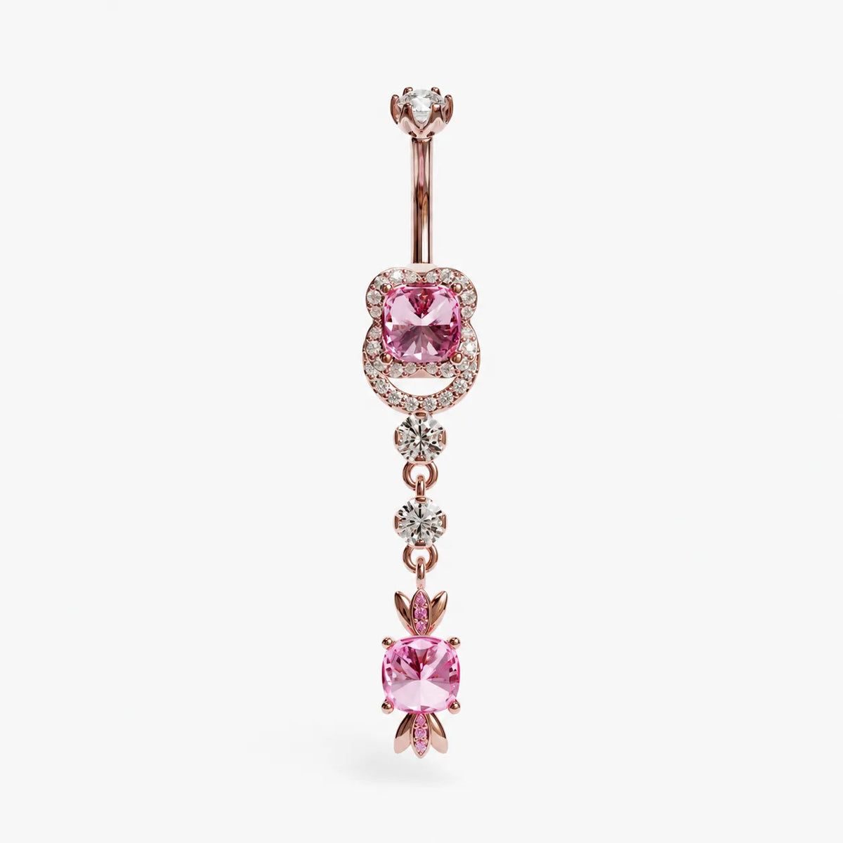 Sugar Baby Lab Pink Sapphire Dome Belly Ring, Yellow & Rose Gold