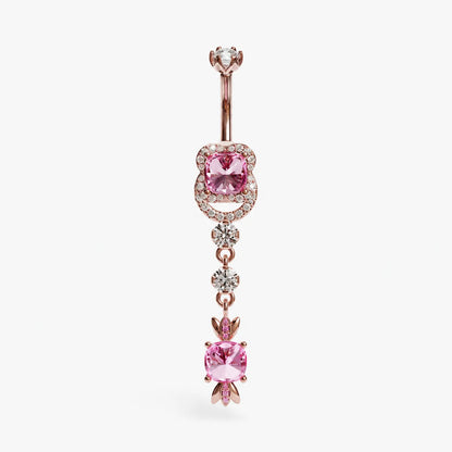 Sugar Baby Lab Pink Sapphire Dome Belly Ring, Yellow & Rose Gold