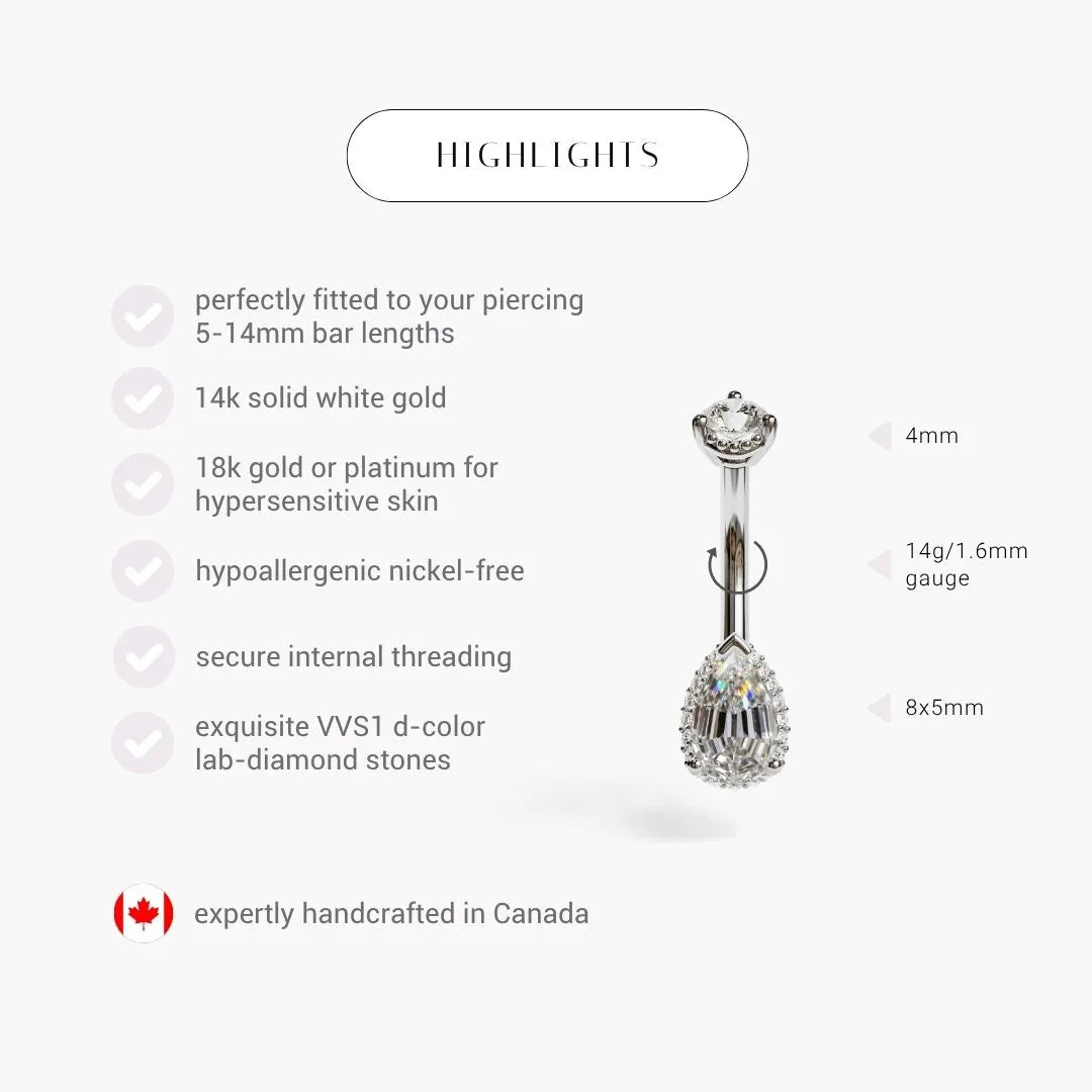 La Femme Pave 1.0 ct. Step Cut Diamond Belly Ring White Gold