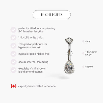 La Femme Pave 1.0 ct. Step Cut Diamond Belly Ring White Gold