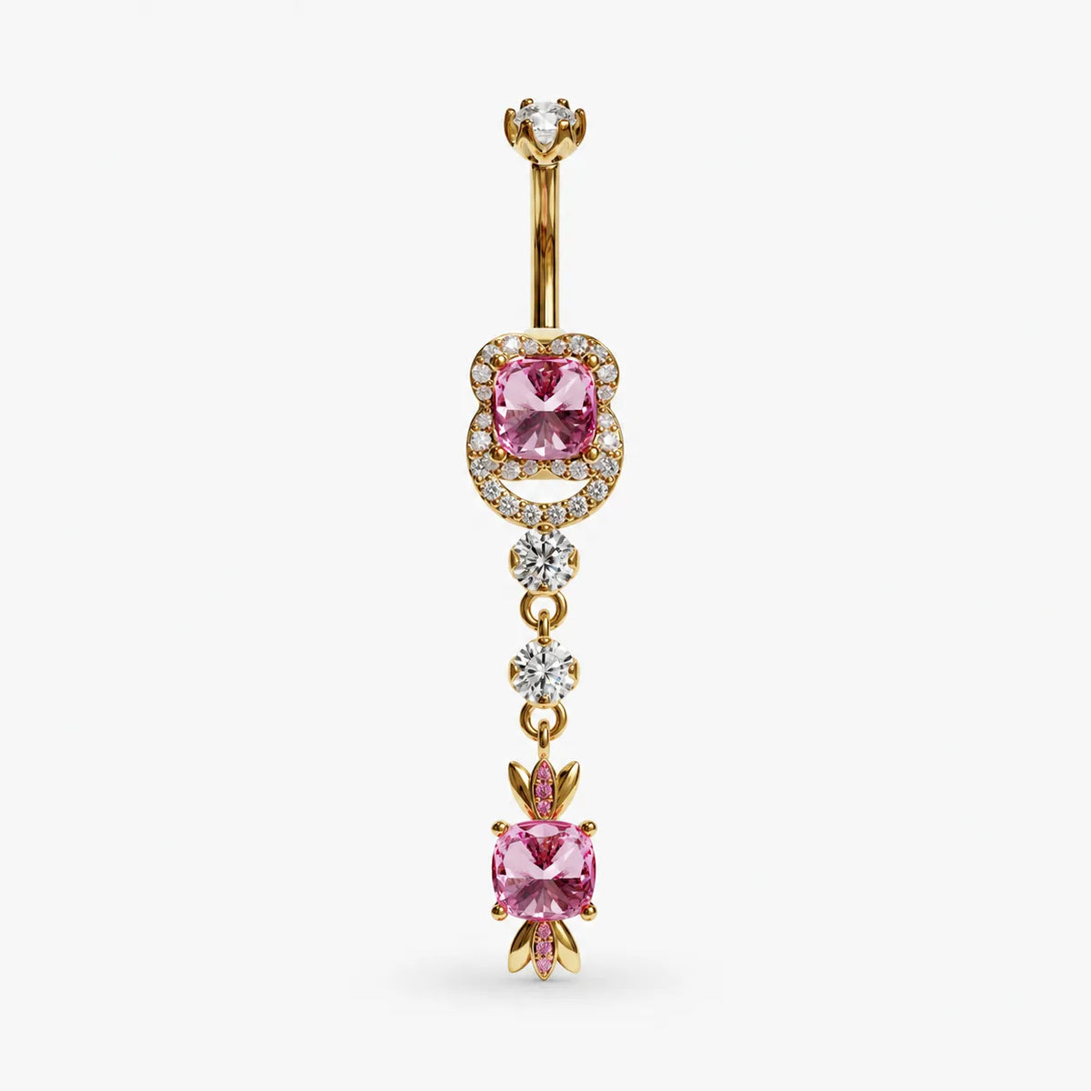 Sugar Baby Lab Pink Sapphire Dome Belly Ring, Yellow & Rose Gold