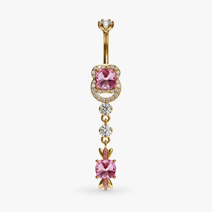 Sugar Baby Lab Pink Sapphire Dome Belly Ring, Yellow & Rose Gold