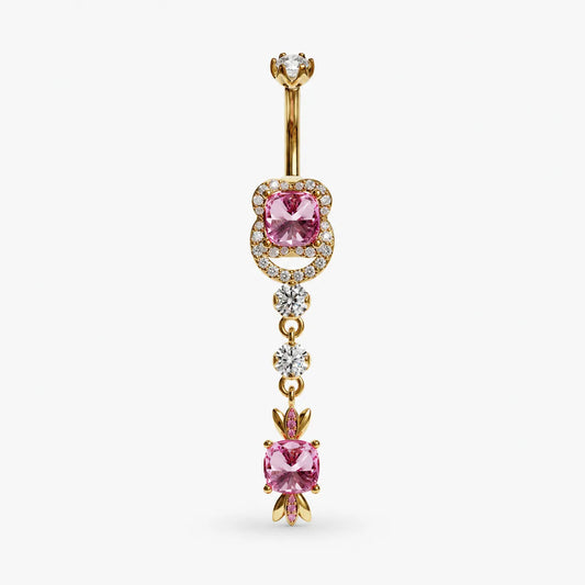 Sugar Baby Lab Pink Sapphire Dome Belly Ring, Yellow & Rose Gold