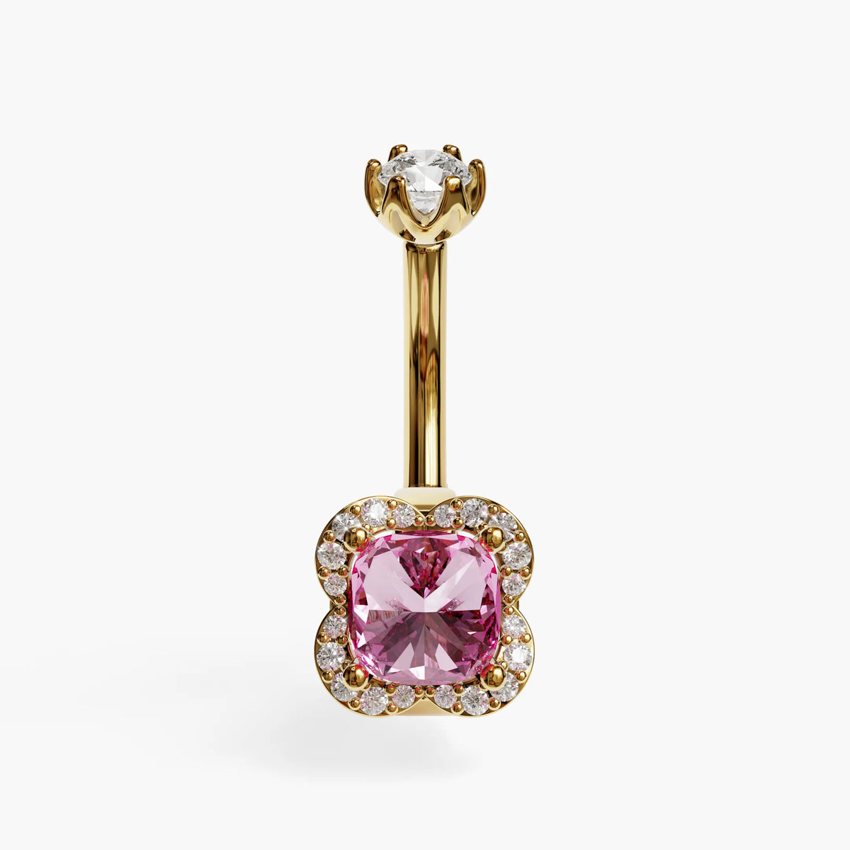 Sugar Baby Lab Pink Sapphire Dome Belly Ring, Yellow & Rose Gold