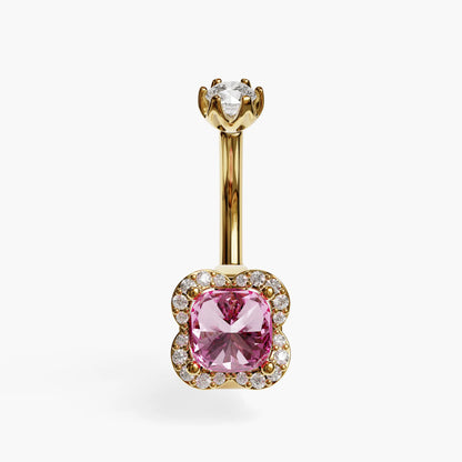 Sugar Baby Lab Pink Sapphire Dome Belly Ring, Yellow & Rose Gold