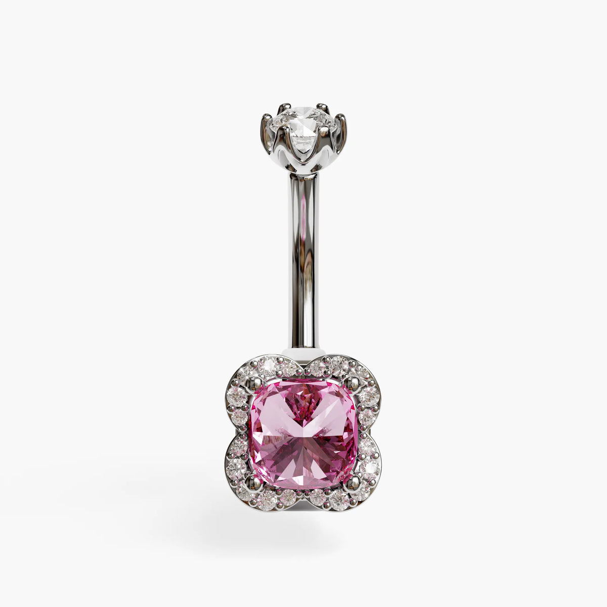 Sugar Baby Lab Pink Sapphire Dome Belly Ring, White Gold & Platinum