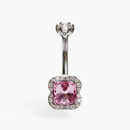 Sugar Baby Lab Pink Sapphire Dome Belly Ring, White Gold & Platinum