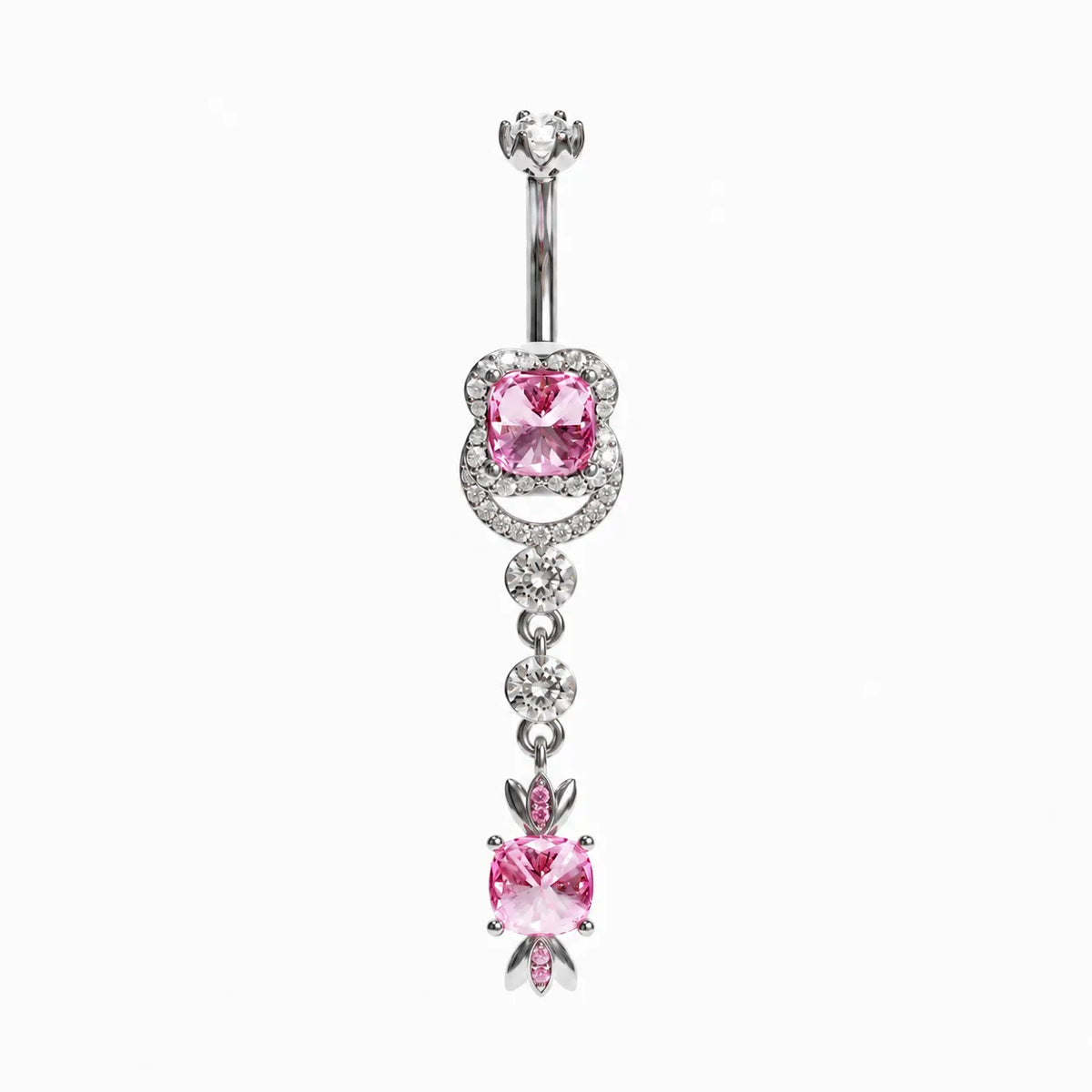 Sugar Baby Lab Pink Sapphire Dome Belly Ring, White Gold & Platinum