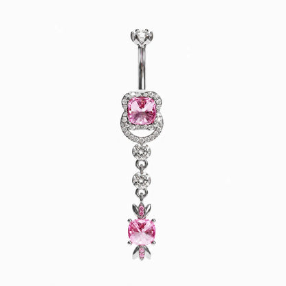Sugar Baby Lab Pink Sapphire Dome Belly Ring, White Gold & Platinum