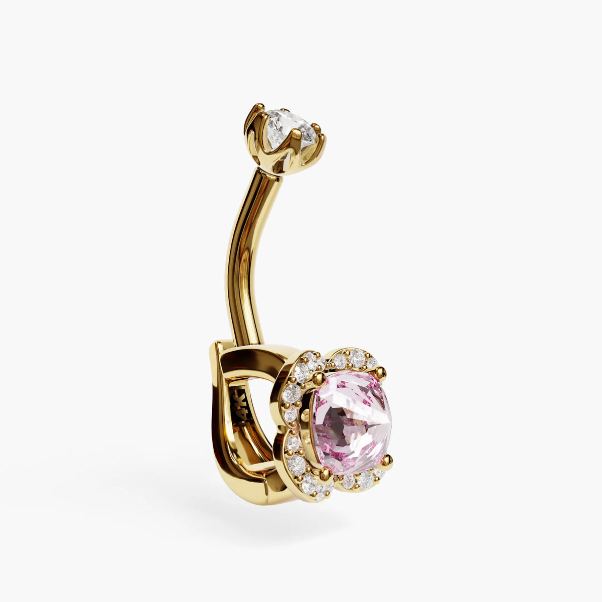 Sugar Baby Lab Pink Sapphire Dome Belly Ring, Yellow & Rose Gold