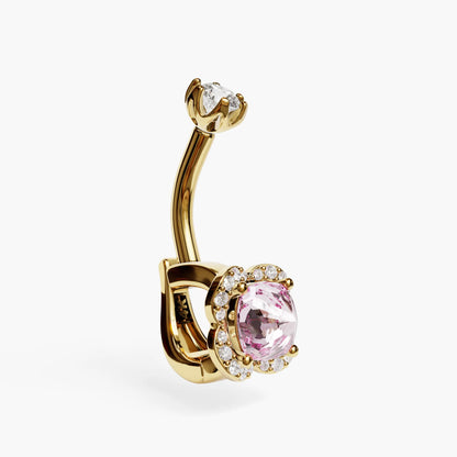 Sugar Baby Lab Pink Sapphire Dome Belly Ring, Yellow & Rose Gold