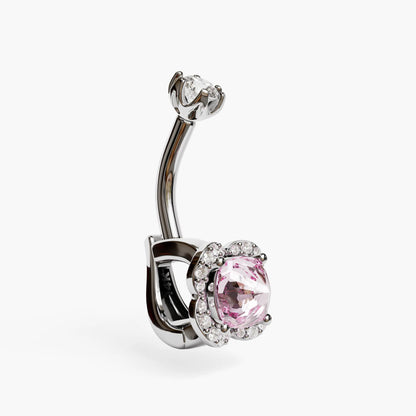 Sugar Baby Lab Pink Sapphire Dome Belly Ring, White Gold & Platinum