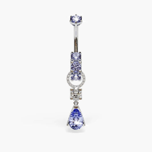 Swan Blue Dome Belly Ring Moissanite Belly Ring White Gold