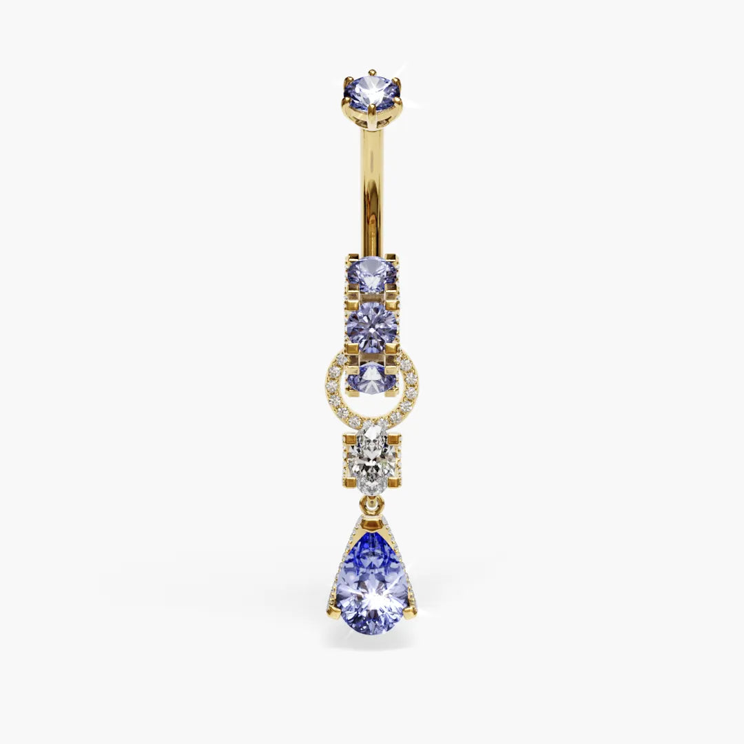 Swan Blue Dome Belly Ring Moissanite Belly Ring