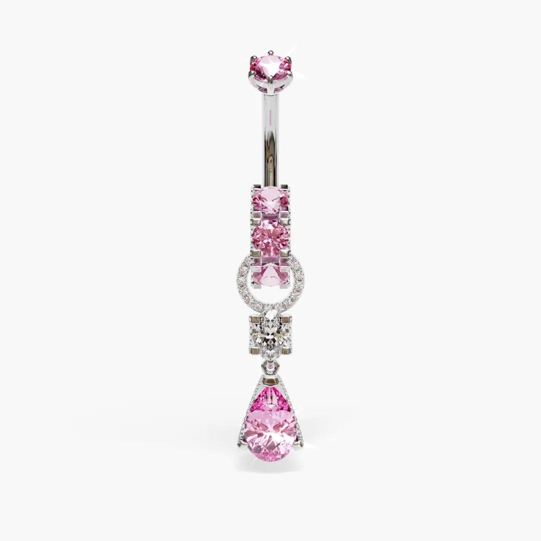 Swan Pink Dome Belly Ring Moissanite Belly Ring White Gold