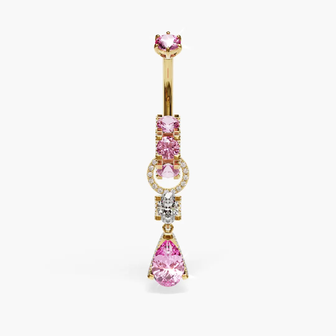 Swan Pink Dome Belly Ring Moissanite Belly Ring