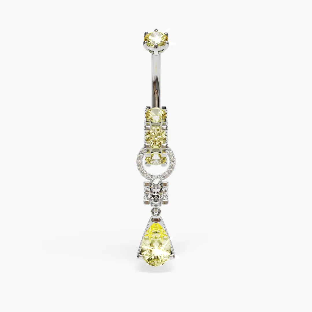 Swan Yellow Dome Belly Ring Moissanite Belly Ring White Gold