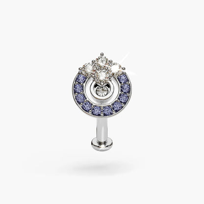 Twilight Sapphire Blue Moissanite Belly Ring White Gold