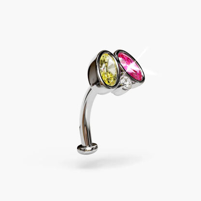 Toi et Moi Lemon & Pink Moissanite Belly Ring White Gold