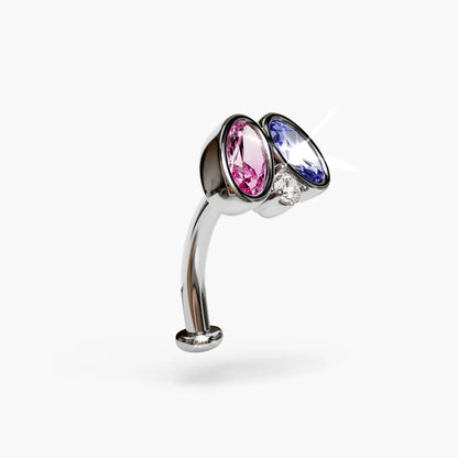 Toi et Moi Pink & Sapphire Moissanite Belly Ring White Gold