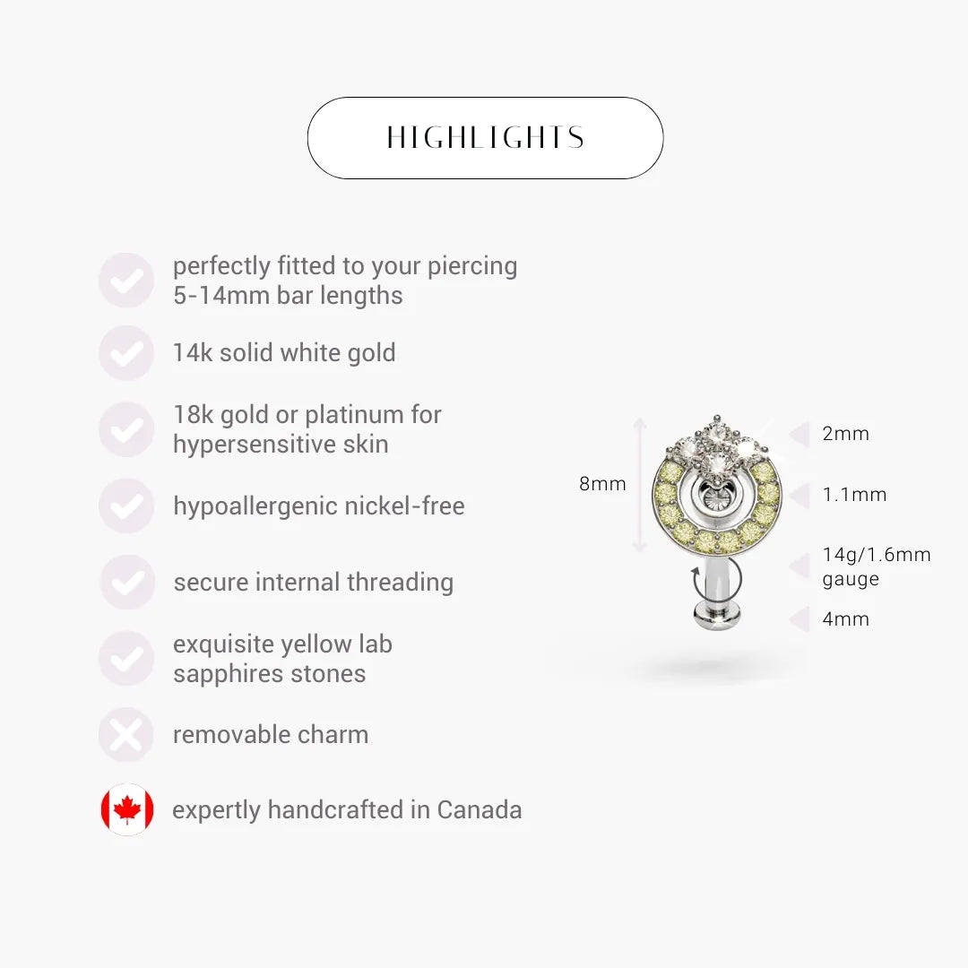 Twilight Lemon Sapphire Belly Ring White Gold