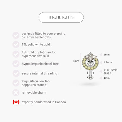 Twilight Lemon Sapphire Belly Ring White Gold
