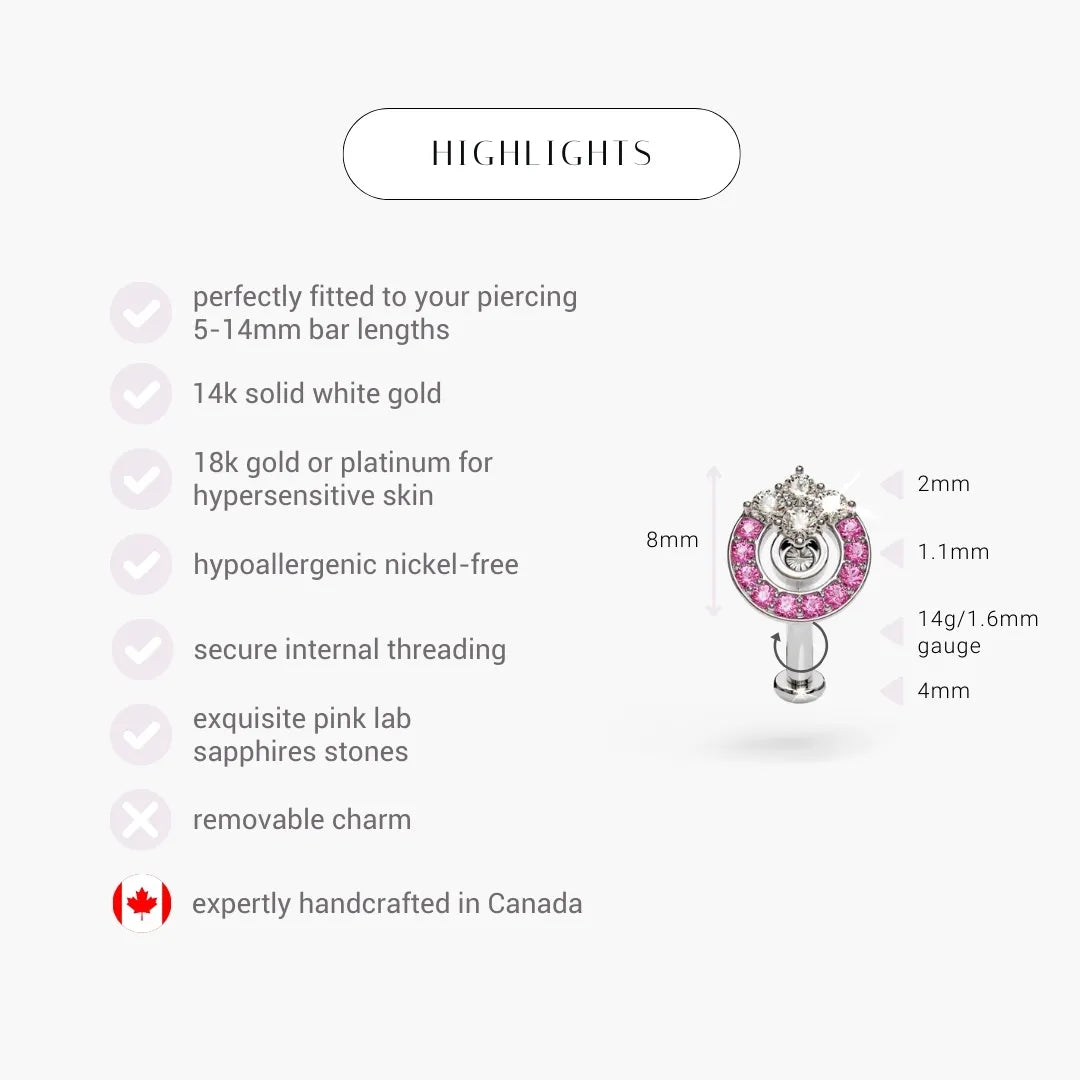 Twilight Pink Belly Ring White Gold