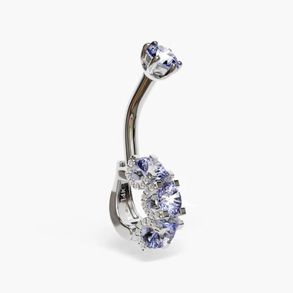 Swan Blue Dome Belly Ring Moissanite Belly Ring White Gold