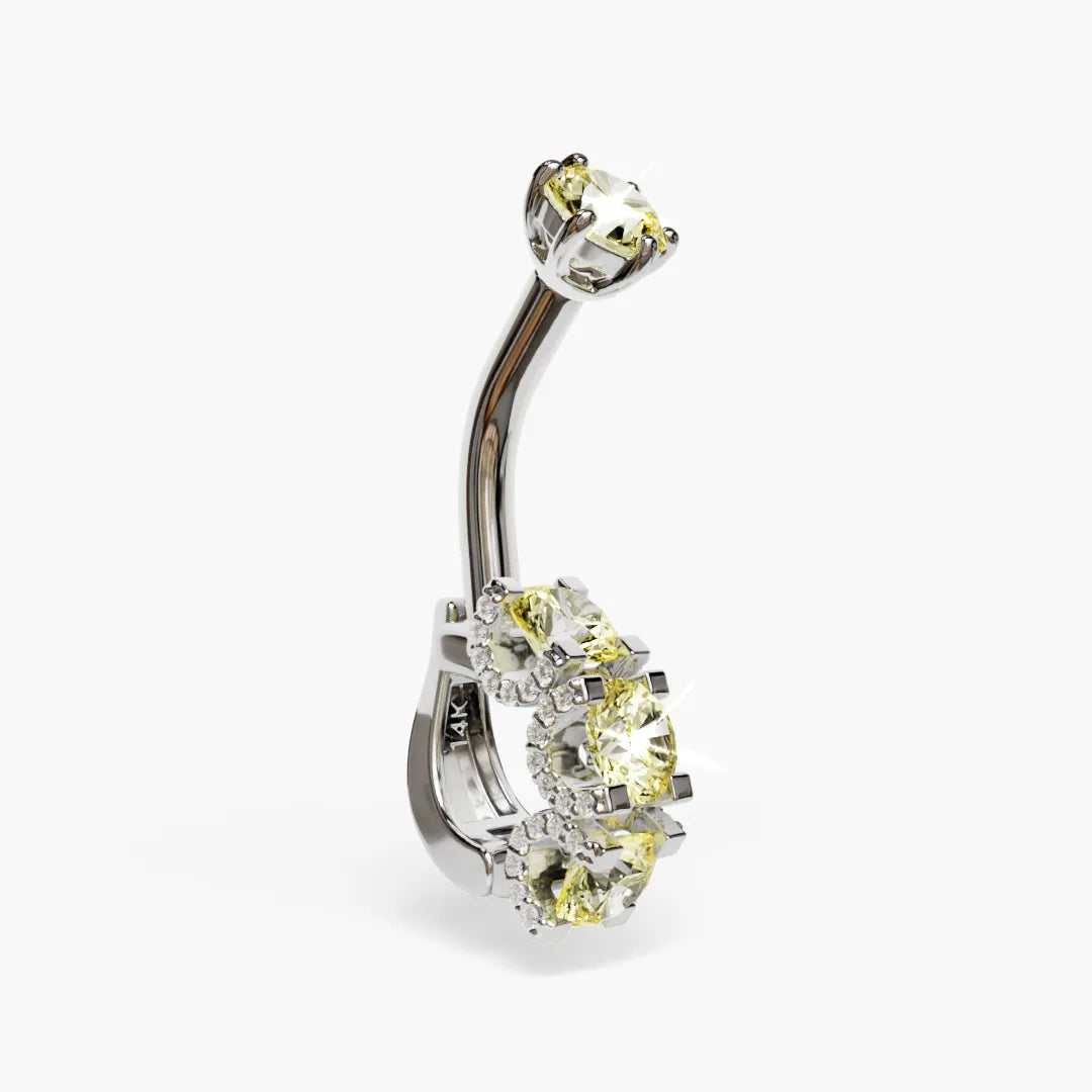 Swan Yellow Dome Belly Ring Moissanite Belly Ring White Gold