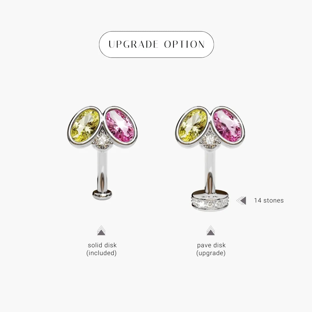 Toi et Moi Lemon & Pink Moissanite Belly Ring White Gold