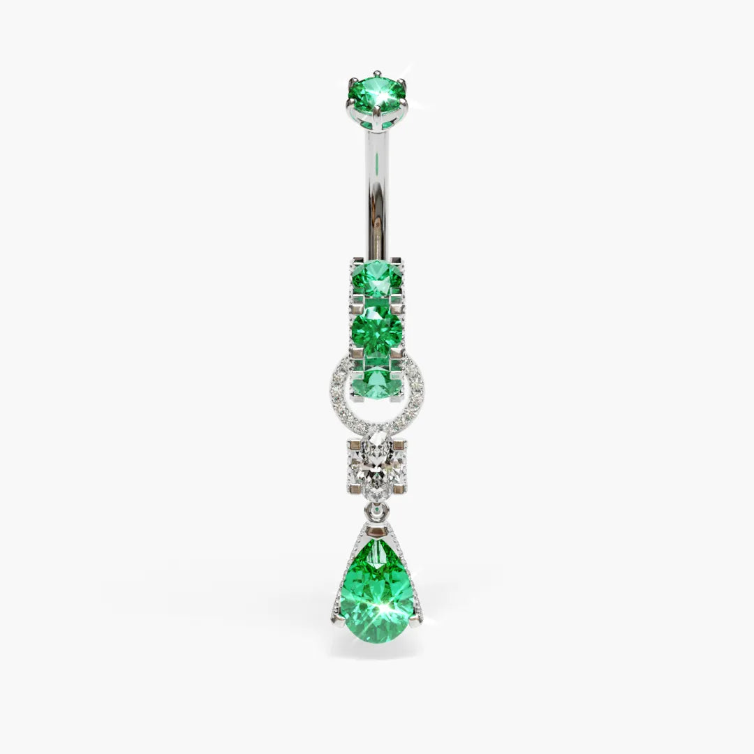 Swan Green Dome Belly Ring Moissanite Belly Ring White Gold