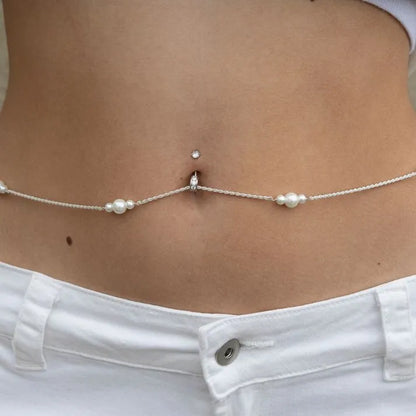 925 Sterling Silver Faux Pearl Belly Chain Jolie Co Jewelry