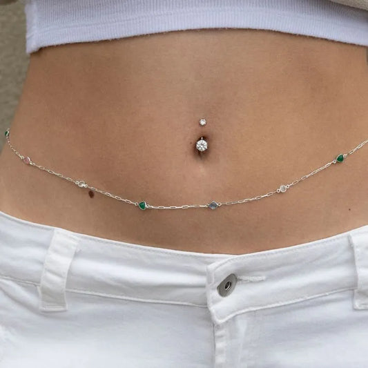 Gemstone Belly Chain Silver