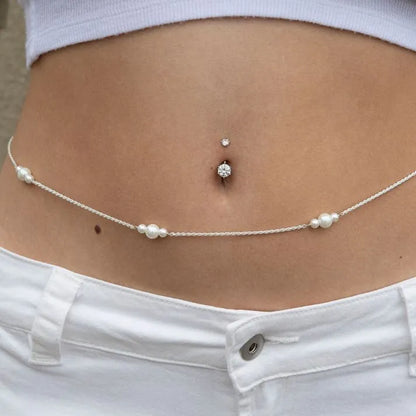 925 Sterling Silver Faux Pearl Belly Chain Jolie Co Jewelry