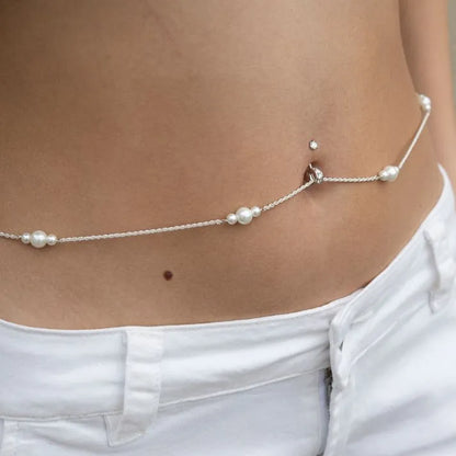 Pearl Rope Belly Chain Silver