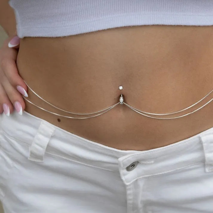 Jewelry  Lv Sterling Silver Belly Button Ring Chain Bedazzled